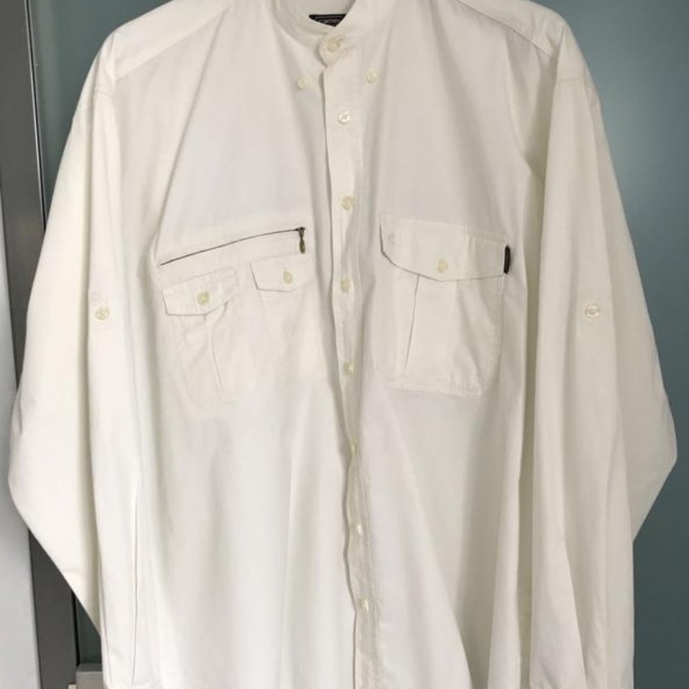 Vintage CAMEL ACTIVE Men  Long Sleeve  Safari Style Stand Collar Shirt Size XL